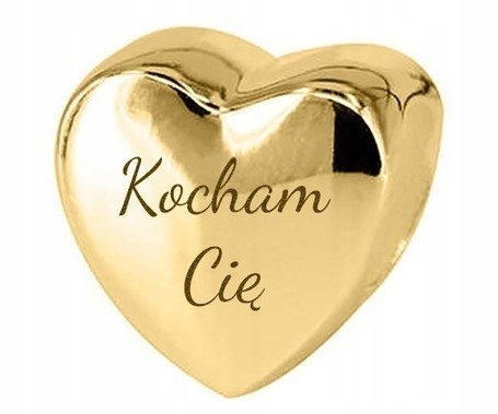 Charms Złoty Serce z Grawerem Kocham Cię SREBRO 925 + GRAWER