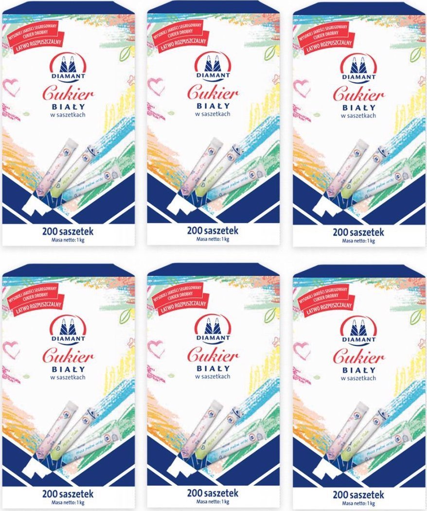 Diamant Diamant Cukier biały w saszetkach 1 kg 200 sztuk x 6 sztuk