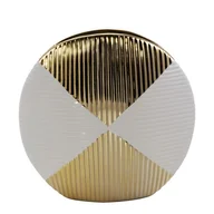 Wazony i flakony - Wazon Ceramiczny Okrągły Rakel 26X8X26 Beżowy + Złoty - miniaturka - grafika 1