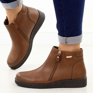 Brązowe skórzane botki damskie Sergio Leone Bt25348S - Botki damskie - miniaturka - grafika 1