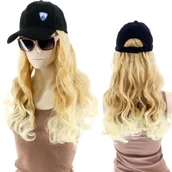 Ozdoby do włosów - Damska Czapka Z Daszkiem I Peruką Włosy Długość 40cm Jasny Blond Kręcone - miniaturka - grafika 1