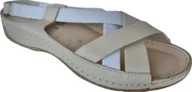 Sandały damskie - Skórzane sandały biało-beżowe obcas 3 cm nr 37 - miniaturka - grafika 1
