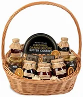 Zestawy upominkowe - Duży kosz prezentowy wiklinowy z ciastkami, miodami i konfiturami naturalny wersja ciemna - miniaturka - grafika 1