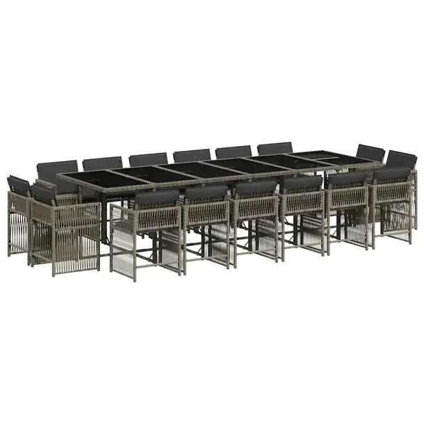 Zestaw mebli ogrodowych szary rattan PE, stół 330x106x73 cm, krzesło 50,