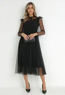 Sukienki - Czarna Sukienka z Koronką i Tiulem Nemila - miniaturka - grafika 1