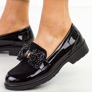 Czarne półbuty damskie z kokardą S.Barski 319 - S.BARSKI - Półbuty damskie - miniaturka - grafika 1