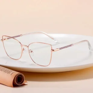 Damskie okulary Kocie Oczy zerówki do komputera BLUE LIGHT na teleskopach 25156A Różowe Złoto - Okulary korekcyjne, oprawki, szkła - miniaturka - grafika 1