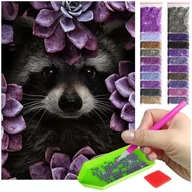 Malowanie po numerach - Haft Diamentowy ARTULIO, Obraz DIY 5D, Diamond Painting, Mozaika diamentowa 30x40cm (Portret szopa wśród kwiatów) + zestaw akcesoriów - miniaturka - grafika 1