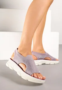 Fioletowe Sandały Sportowe z Elastyczną Cholewką na Grubej Podeszwie Lirasette - Sandały damskie - miniaturka - grafika 1