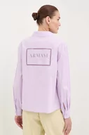 Koszule damskie - Armani Exchange koszula bawełniana damska kolor fioletowy regular z kołnierzykiem klasycznym 3DYC27 YN4RZ - miniaturka - grafika 1