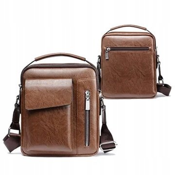 Męska Pojemna Torba Na Ramię na Pasku Listonoszka Saszetka Miejska Camelowa