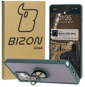 Etui i futerały do telefonów - Bizon Etui z uchwytem na palec Case Hybrid Ring do Galaxy S25 Ultra, przydymione z ciemnozieloną ramką - miniaturka - grafika 1