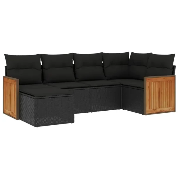 Modułowy zestaw mebli ogrodowych z poduszkami, czarny, rattan PE, 62 x 62