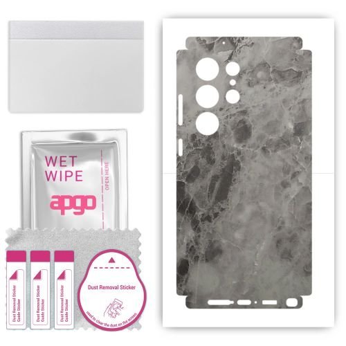 folia naklejka skórka strukturalna na TYŁ+BOKI do Samsung Galaxy S23 Ultra - Marmur Czarny - apgo SKINS