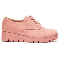 Półbuty damskie - Półbuty Damskie Skórzane Na Koturnie Różowe Eleganckie Sznurowane Wygodne 38 - miniaturka - grafika 1