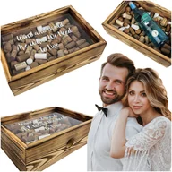 Zestawy upominkowe - Skrzynka drewniana na korki kapsle do wina Pudełko PERSONALIZOWANE na ślub - miniaturka - grafika 1