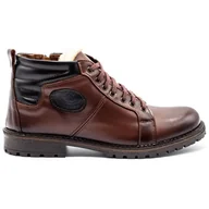 Buty zimowe męskie - Buty męskie skórzane zimowe 865MP brązowe - Buty Olivier - miniaturka - grafika 1
