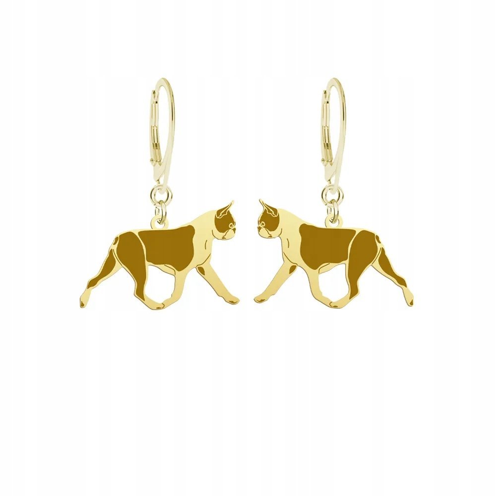 Kolczyki Złote 925 Boston Terrier Biżuteria Prezent Kobieta GRAWER GRATIS