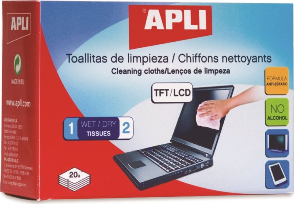 Apli Chusteczki nawilżane i suche do czyszczenia ekranów TFT/LCD 40 szt. AP11325