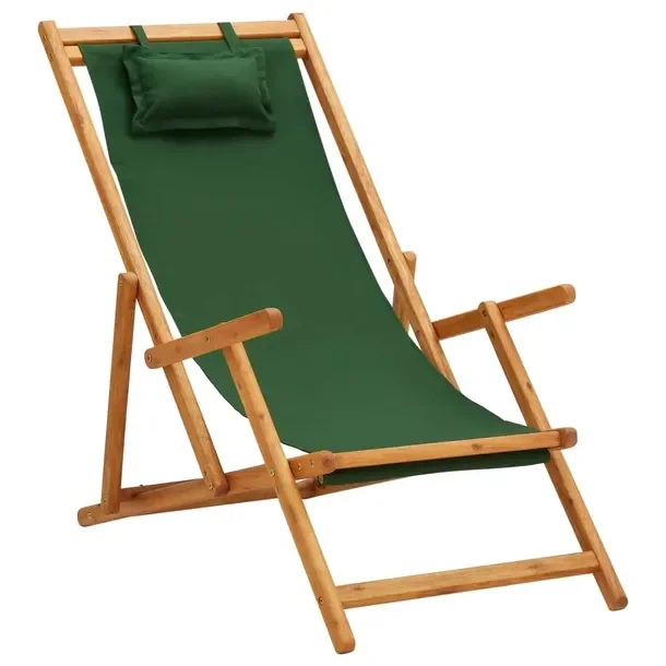 Składany leżak plażowy z drewna eukaliptusowego, zielony, 60x127x95 cm