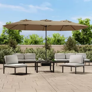 vidaXL Podwójny parasol ogrodowy z LED, kolor taupe, 449x245 cm - Parasole ogrodowe - miniaturka - grafika 1