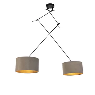 QAZQA Lampa wisząca regulowana czarna klosz welurowy szarobrązowo-złoty 35cm - Blitz II - Lampy sufitowe - miniaturka - grafika 1