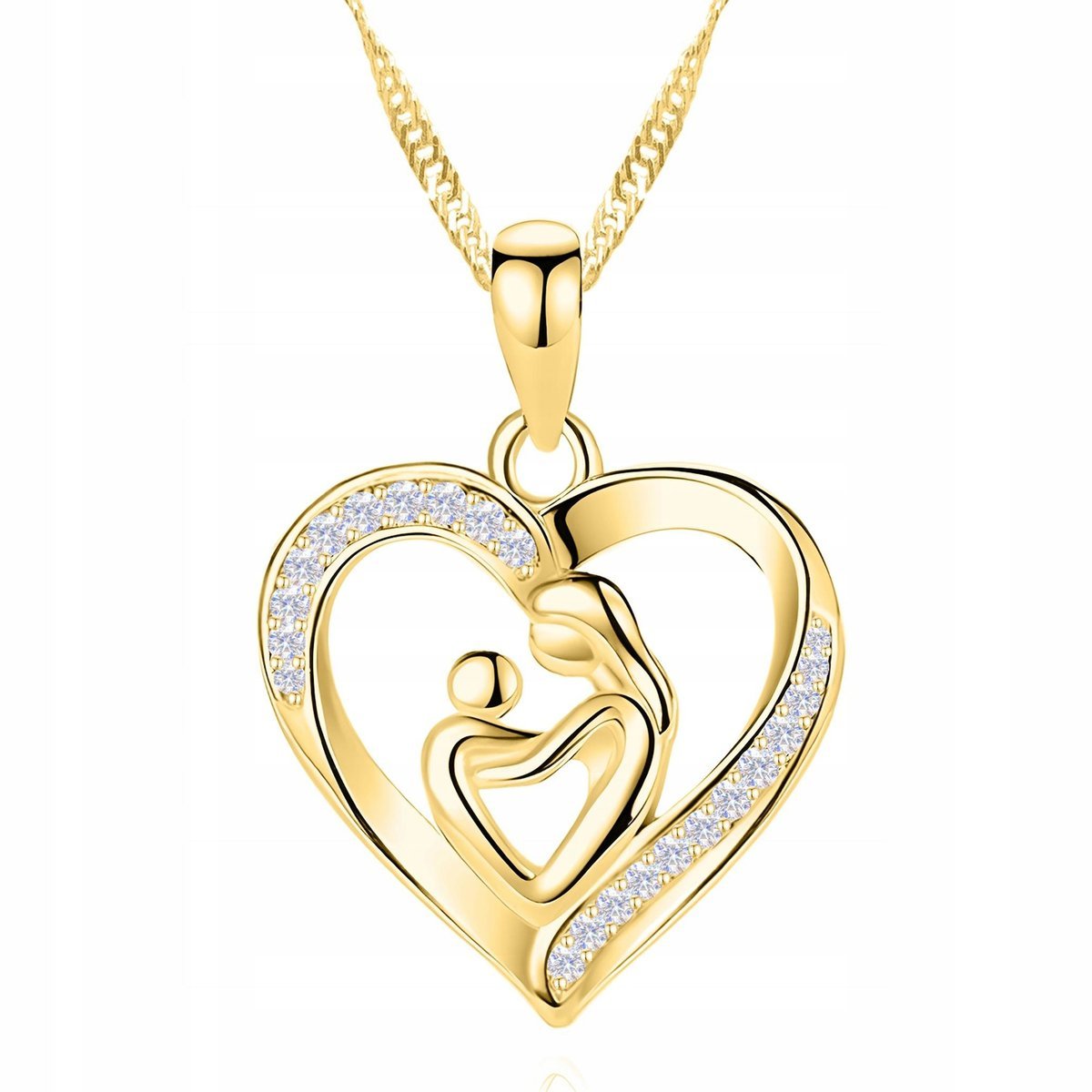 Złoty Naszyjnik Serce Matka z Dzieckiem Córka Mama Dziecko SREBRO 925