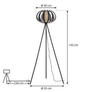 Lampa podłogowa Lindby Tamira, czarna, rattan, 143 cm wysokości, E27 - Lampy stojące - miniaturka - grafika 2