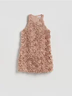 Sukienki - Reserved - Sukienka mini z aplikacją 3D - beżowy - miniaturka - grafika 1