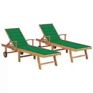 Leżaki ogrodowe - vidaXL Lumarko Leżaki z beżowymi poduszkami, 2 szt., lite drewno tekowe 3073191 - miniaturka - grafika 1