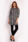 Bluzki damskie - Biało-Czarna Tunika Koszulowa w Kratę na Zatrzaski - miniaturka - grafika 1