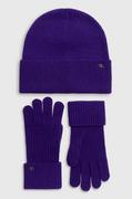Rękawiczki - Lauren Ralph Lauren czapka i rękawiczki wełniane kolor fioletowy - miniaturka - grafika 1