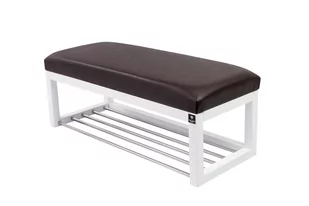 Ławka na buty LPG-4 135cm EMRAWOOD drewno lite kolor biały siedzisko gładkie ekoskóra kolor brązowy - Ławki do przedpokoju Ławka na buty LPG-4 135cm EMRAWOOD drewno lite kolor biały siedzisko gładkie ekoskóra kolor brązowy - Ławki do przedpokoju - miniaturka - grafika 1