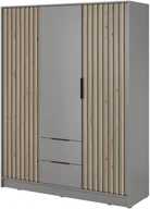 Szafy - Szafa Stilo w kolorze szarym trzydrzwiowa z szufladami i lamelami na froncie - miniaturka - grafika 1