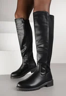 Kozaki damskie - Czarne Kozaki Vices z Imitacji Skóry w Stylu Muszkieterek Amlave - miniaturka - grafika 1