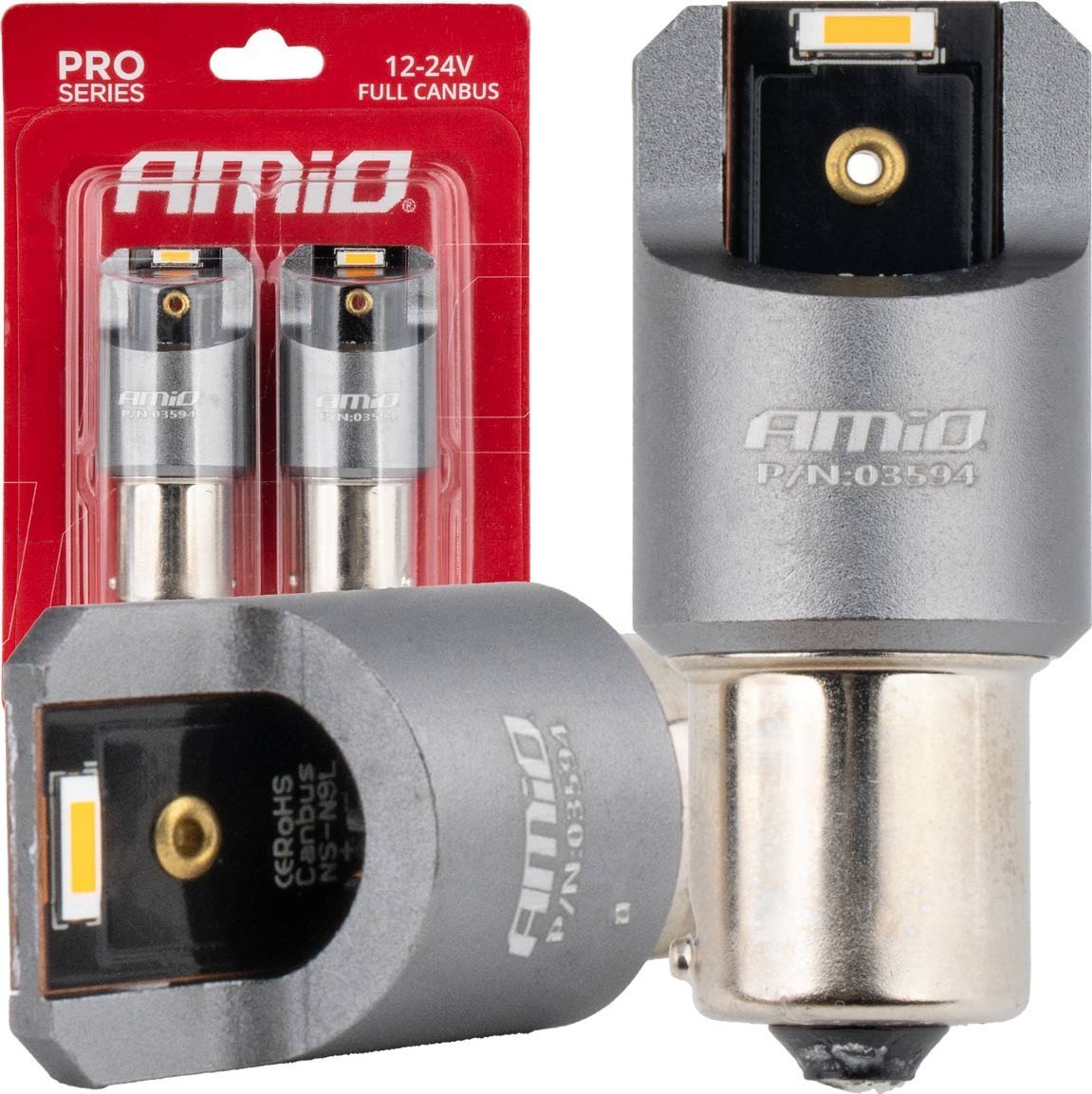 AMiO Żarówki led full canbus pro py21w 2x1860 smd pomarańczowe 12v 24v amio-03594
