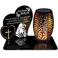 Lampiony i znicze - ZNICZ SOLARNY LED WIECZNY PODSTAWKA NA CMENTARZ GRÓB Serce EFEKT PŁOMIENIA DLA BABCI - miniaturka - grafika 1