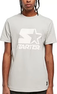 Koszulki męskie - STARTER BLACK LABEL Męski T-shirt z nadrukiem z przodu i na rękawie, naszywka z logo na obszyciu, sportowy okrągły dekolt, wiele kolorów, rozmiar S do XXL, Lightassphalt, L - grafika 1
