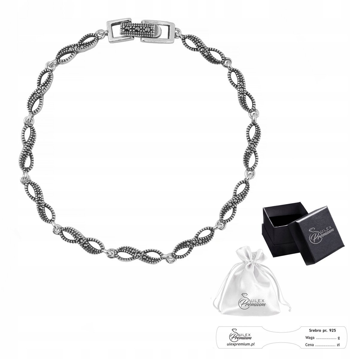 Bransoletka Srebrna pr. 925 Nieskończoność z Markazytami Prezent dla Niej