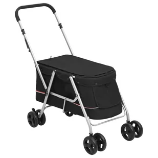 vidaXL Składany wózek dla psa, czarny, 100x49x96 cm, lniana tkanina - Sprzęt podróżny i transportery dla psów - miniaturka - grafika 1