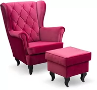 Fotele - Fotel uszak Lily Classic z podnóżkiem w stylu skandynawskim - miniaturka - grafika 1