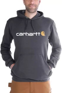 Bluzy sportowe męskie - Bluza męska z kapturem Carhartt Midweight Signature Logo Sweatshirt 026 Carbon Heather - grafika 1