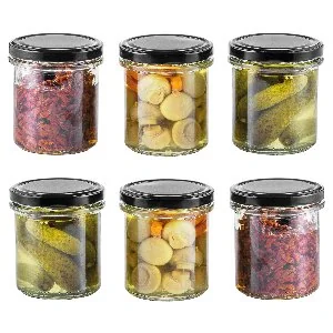 słoiczki na przetwory miód desery słoiki słój czarna zakrętka 350ml 6 sztuk - Pojemniki kuchenne - miniaturka - grafika 1