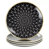 Talerze - 4x Talerz Porcelanowy Wzór Połączony - Czarny Biały - Talerz śniadaniowy Talerz deserowy Talerz do serwowania sałatek owoców makaronów deserów dań g.. - miniaturka - grafika 1
