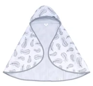 Otulacze - MAMO-TATO Otulacz okrycie kąpielowe ręcznik muślinowy dla niemowląt z kapturkiem - Piórka / popiel - miniaturka - grafika 1