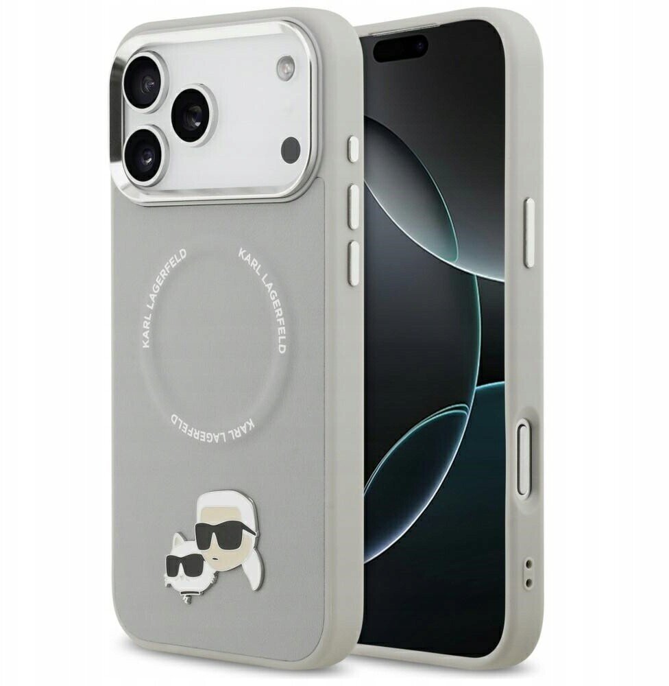 Karl Lagerfeld Karl & Choupette Pins MagSafe Case for iPhone 17 Pro Max Gray