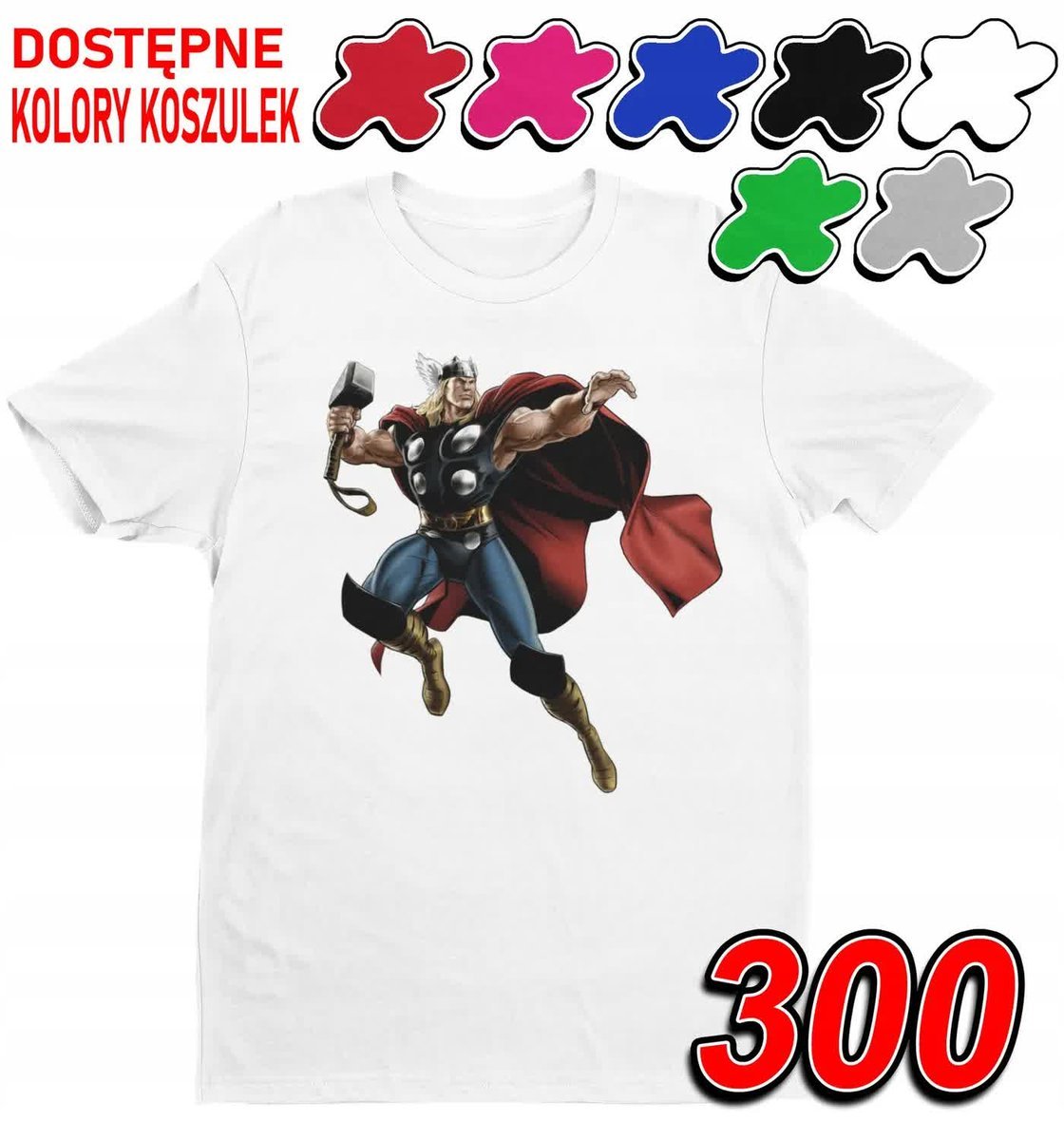 Dziecięca Koszulka T-Shirt Z Nadrukiem Avengers Thor Młot -M 134-140