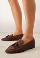 Mokasyny damskie - Ciemnobrązowe Ażurowe Mokasyny VICES Ozdobione Frędzlami Catiana - miniaturka - grafika 1