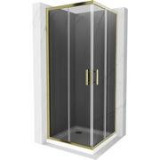 Kabiny prysznicowe - Mexen Rio kabina prysznicowa kwadratowa 70x70 cm, grafit, złota + brodzik Flat, biały - miniaturka - grafika 1