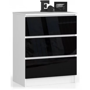 Komoda AKORD K60 Biała 60 cm - 3 szuflady, fronty kolor Czarny Połysk - 60x40x77 cm - Komody - miniaturka - grafika 1